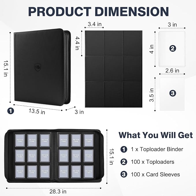 Toploader Binder, Holds 360 Toploader, 100 Toploaders INCLUDED, 9-Pocket PU - Image 2
