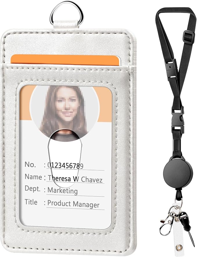 Leather Badge Holder and Adjustable Retractable Lanyards, Quick Release Buckle by Coloryourlife