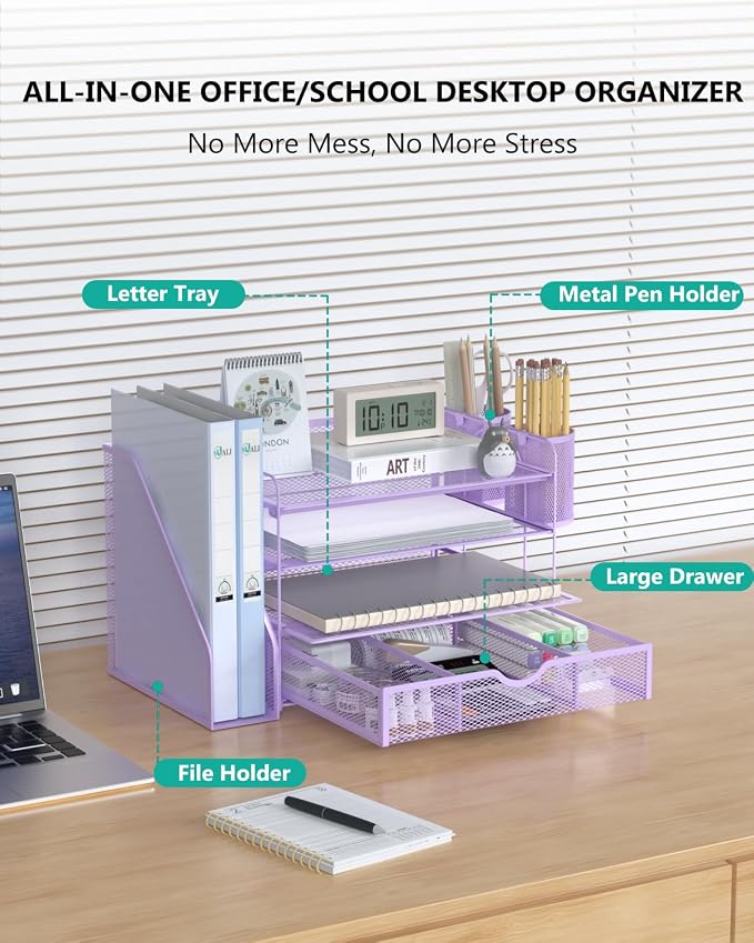 WALI Desk File Organizer, 4 Tier Desktop Paper Letter Tray Organizer - Image 2