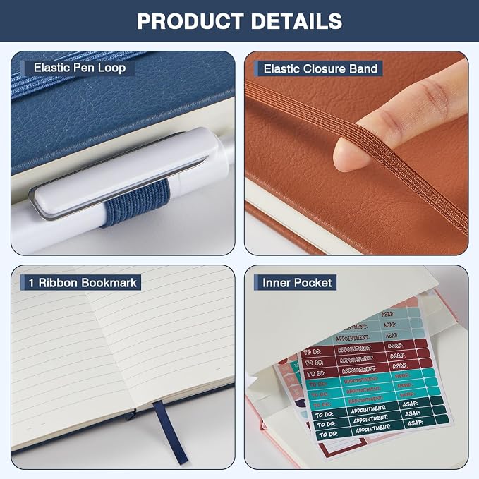 Lined Journal Notebook, with Pen, Leather Hardcover, 3 Pack, - Image 2