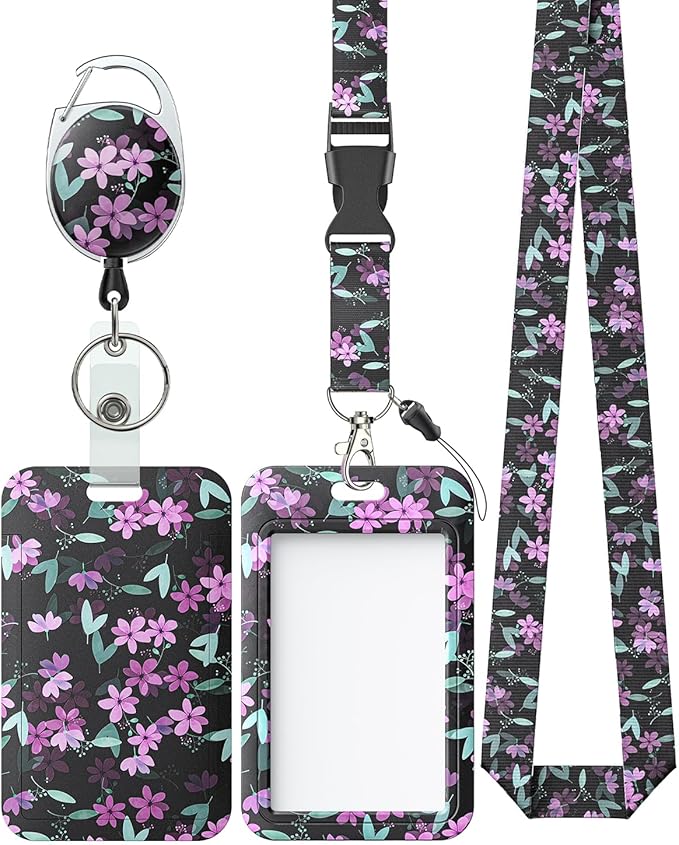 Uniclife Floral Sliding Badge Holder Purple Flower Plastic Case by UnicLife