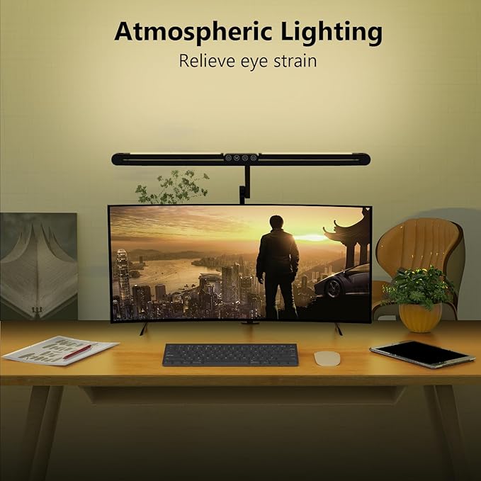 Micomlan 36W Bright Led Desk Lamp with Clamp, 47 Inches Long Architect Desk Lamp Home Office, Dimmable Table Light with Remote Adjustable Monitor Light Bar Tall Office Lighting for Computer Desktop-DeskLoop Office