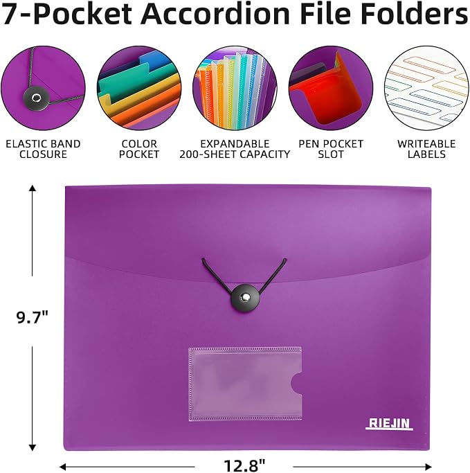 Accordian File Organizer 7 Pocket Expanding File Folder - Image 3