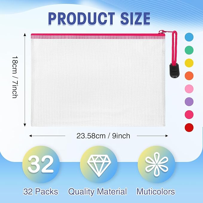 Jetec 32 Pcs Mesh Zipper Bags Toy Storage Bikini Organizer Bag Bolsas Para Guardar Trajes De Baño Waterproof Zipper Reusable Pouch Puzzle Multipurpose for Storage Office(Stylish Color,9 x 7 Inch)-DeskLoop Office