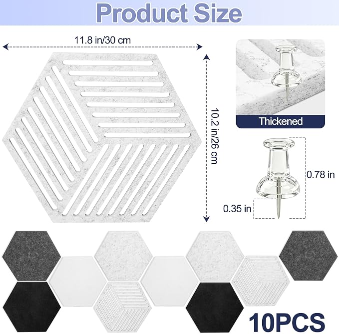 10PCS Hexagon Cork Board Tiles, Self-Adhesive Felt Bulletin - Image 2