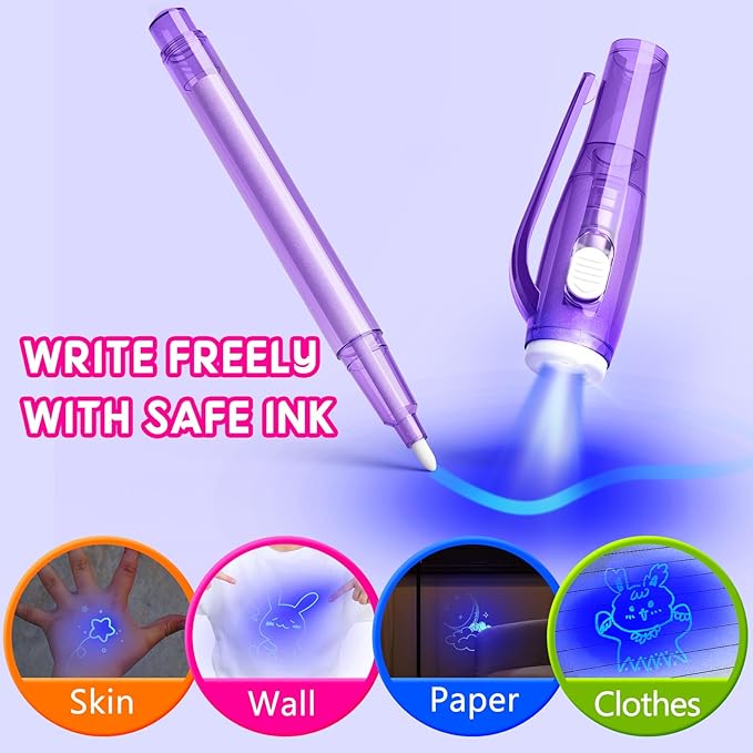 Invisible Ink Pen Spy Game for Kids, Party Favors Toys for Girls Boys, Magic Markers for Boys Girls Fun Outdoor Toys, Birthday for 6-13 Year Old Girls Boys (24PCS+Black Notebooks)-DeskLoop Office