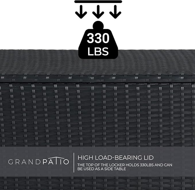 Grand patio 108 Gallon Deck Storage Box Indoor Outdoor Wicker Bin for Patio Furniture Cushions Garden Tools Pool Accessories, Black-DeskLoop Office
