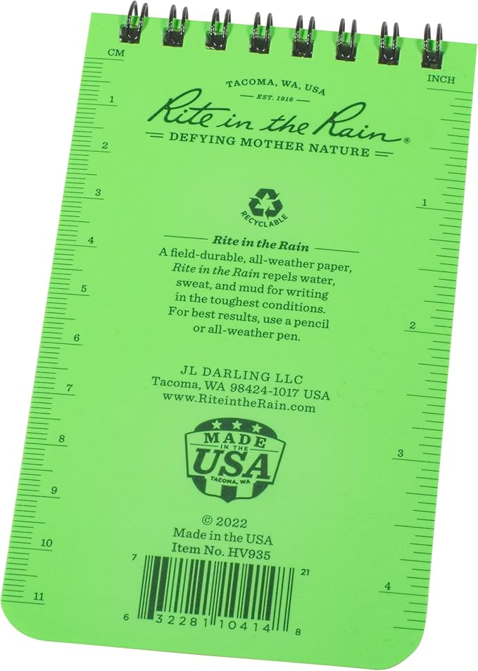 Rite in the Rain Florescent Top Spiral Notebook, 3” x 5”, Hi Vis Green Cover - Image 3