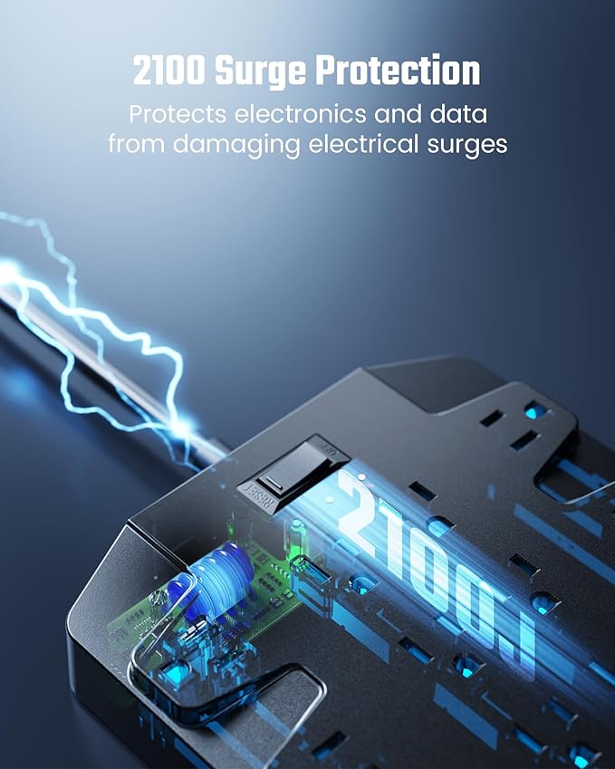15 Ft Extension Cord Power Strips with Surge Protection, SUPERDANNY Surge Protector with 22 Outlets, 2 USB-C and 4 USB-A, 2100J, 15Ft Flat Plug Heavy Duty Extension Cord (1875W/15A) for Office, School-DeskLoop Office
