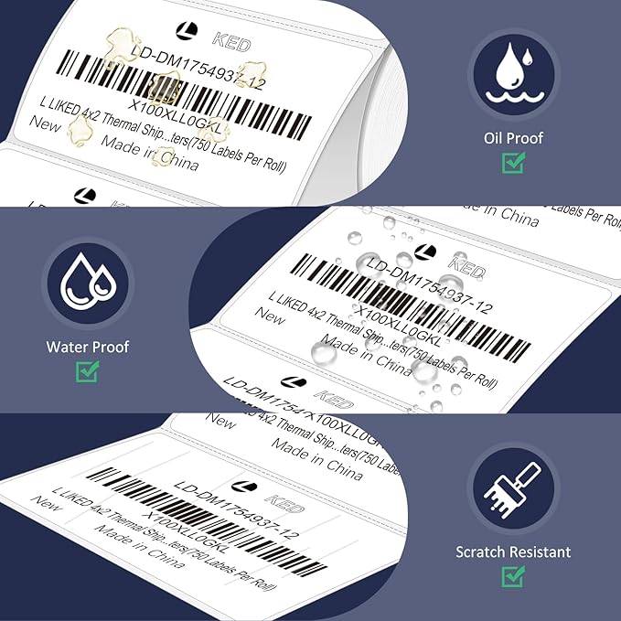 L LIKED 4" x 2" Direct Thermal Labels, Permanent Adhesive Barcode Shipping Labels & Compatible with Rollo, Zebra and Other Desktop Printers (1 Roll, 750 Labels)-DeskLoop Office