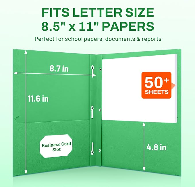 SUNEE 2 Pocket Folders with Prongs, Paper Folders with 2 Pockets and 3 Prongs - Image 2