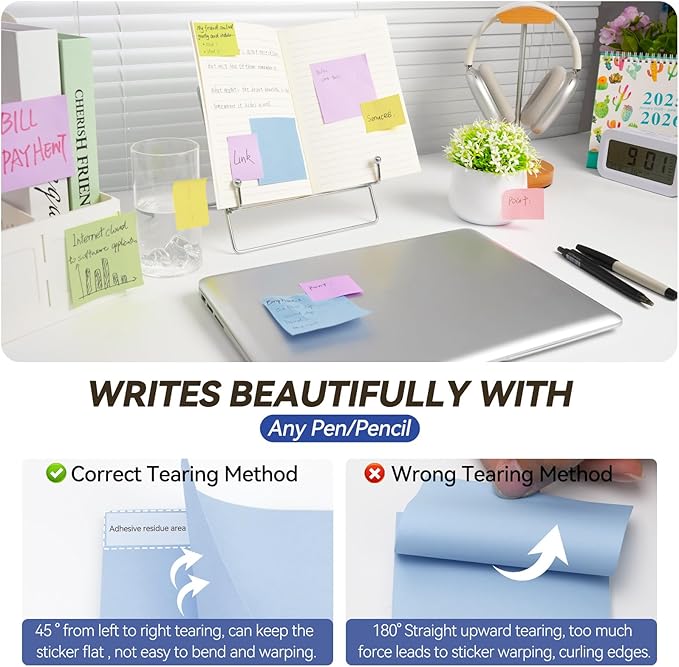 Sticky Notes 3x3in + 2x1.5in Small Sticky Note, 12 Pack 6 Colors Self-Sticky Note Pads | Sticks Strong & Removes Clean | Recycled Paper Cute Sticky Notes to School Supplies, Office Products-DeskLoop Office