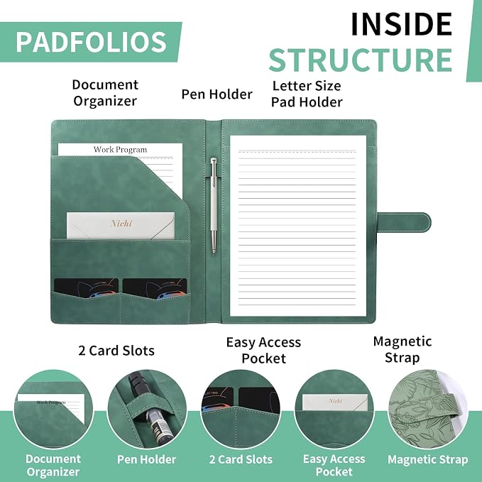 Professional Portfolio Binder, Faux Leather Portfolio Folder Binder, Legal Pad - Image 3