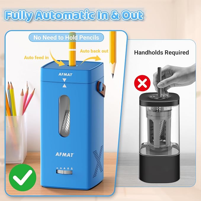 AFMAT Electric Pencil Sharpener, Fully Automatic Pencil Sharpener, Auto in & Out - Image 2