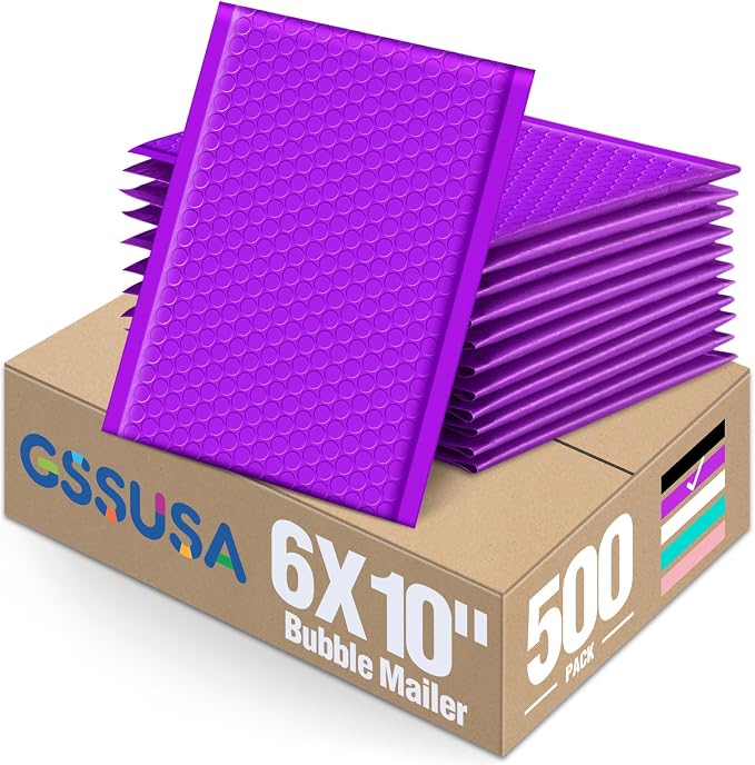 GSSUSA Purple Bubble Mailers 6X10 Inches 500 Pack, Padded Poly Bubble Mailer by GSSUSA