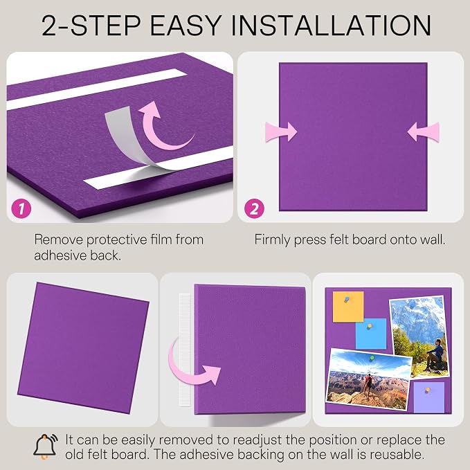 MaxGear Felt Bulletin Board 48" x 36", Violet Felt Wall Tiles Wall Decor | - Image 5