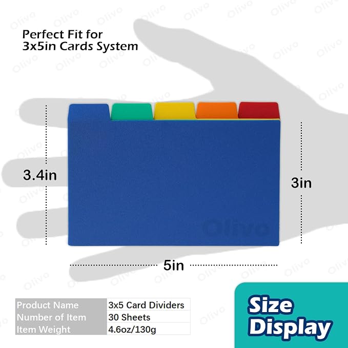 Olivo Index Card Dividers Tabs 3x5 Poly Plastic Card File Guides 3" x 5" - Image 3
