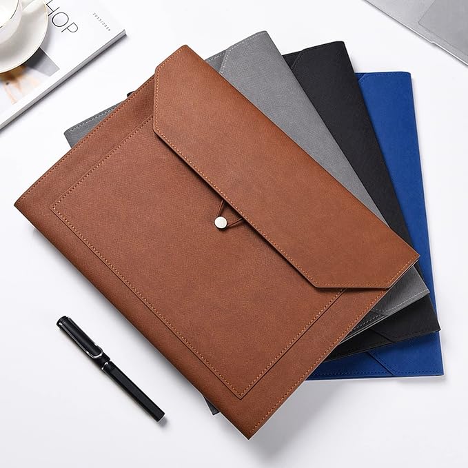 PU Leather A4 File Folder Document Holder 2 Pockets Portfolio Envelope Folder - Image 7