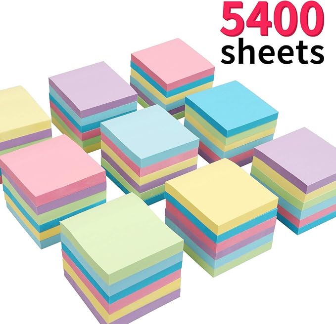 MyLifeUNIT Sticky Notes 3x3, Bulk Pack 54 Note Pads 5400 Sheets for Daily Reminder, Self-Stick Notes with 6 Assorted Colors-DeskLoop Office