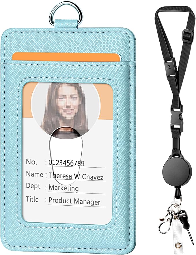 Leather Badge Holder and Adjustable Retractable Lanyards, Quick Release Buckle by Coloryourlife