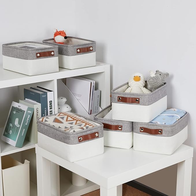 DULLEMELO Storage Baskets Bins for Organizing, Small Fabric Baskets for Shelves, Closets, Nursery, Home, Office, Empty Gift Baskets (6-Pack, Grey&White)-DeskLoop Office