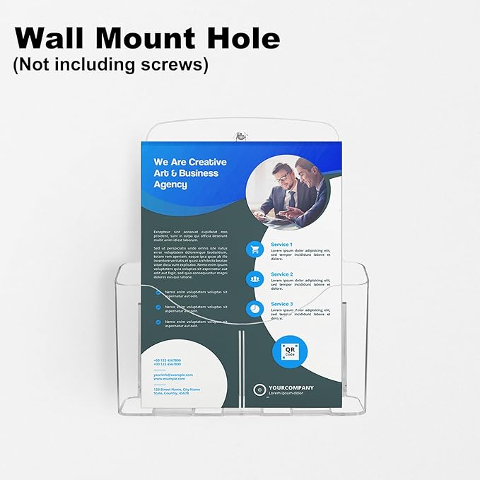 2 Pack Acrylic Brochure Holder 8.5 x 11 in with Business Card Holder, 1-Tier Brochure Display Stand with Removable Divider for 4 x 9 Inches Trifold Pamphlets, Clear Flyer Holde-DeskLoop Office