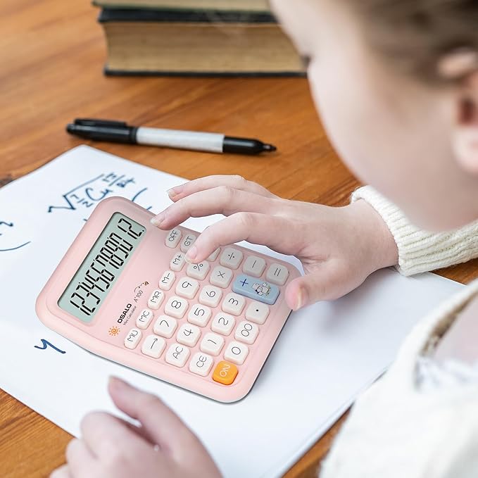 Pendancy Pink Calculator for Kids, Cute Small Calculators Desktop 12 Digit, Basic Function Large LCD Display Big Buttons, for Office, School, Home Use OS-A100 (Pink)-DeskLoop Office