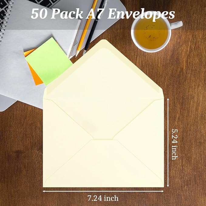 50 Pack A7 Envelopes, Ivory Greeting Card Envelopes, 5.24 x 7.24 inches - Image 3