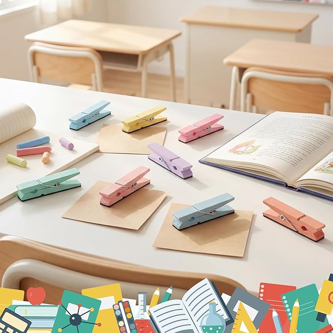 Ctosree 48 Pcs Classroom Magnetic Wooden Clips - Image 3