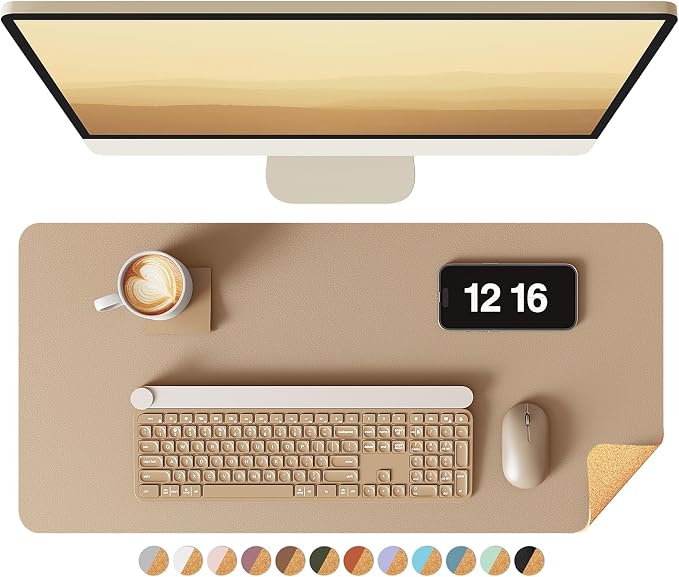 YSAGi Double-Sided Desk Pad, Leather Desk Mat, Eco Cork Desk Pad Protector by YSAGi
