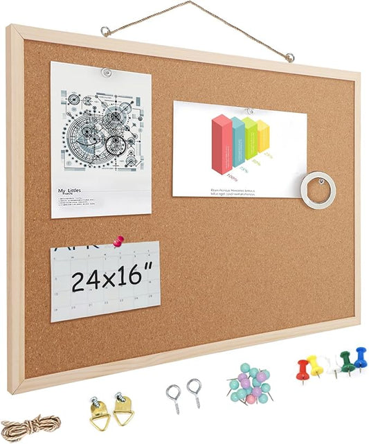 16” x 24” Cork Boards for Walls with Wooden Frame 1pack, Double Sided Office Board for Wall Organizer, Bulletins Board Decorative Hanging Pin Board for School, Home & Office, Notice Board Memo Board-DeskLoop Office