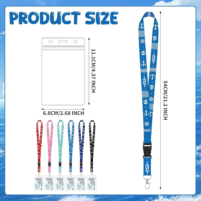 6 Pack Cruise Lanyards with Waterproof Card Holders, Mixed Colors | Detachable - Image 2