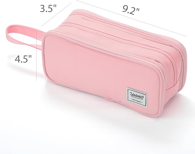 Pencil Case Pouch Box Bag School Supplies Girls Boys Kids, Cute Preppy Stuff Big Capacity Aesthetic Pen Organizer, Back to College Stationary, Pink, Extra Large Style, 2300ml-DeskLoop Office
