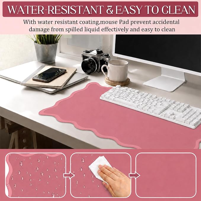 Hahafelt Scalloped Desk Mat Large Desk Pad Cute Coquette Table Mat Back to - Image 5