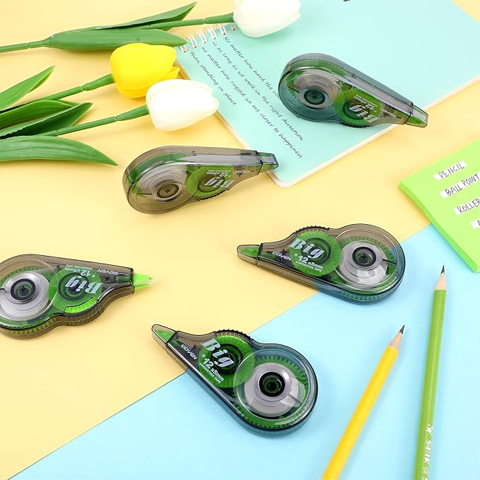 Yexiya 12 Pieces Correction Tapes Original Correction Wide Eraser Applicator Easy to Use Applicator Translucent Tapes Shows for Office Note Journal Scrapbooking, 0.2 Inch x 39.4 Feet