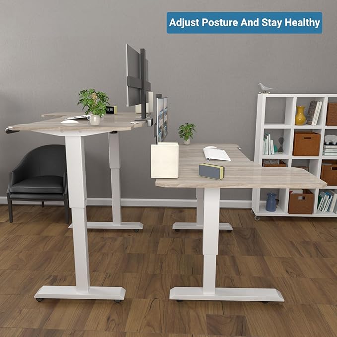 Electric Height Adjustable Standing Desk, Sit - Stand Desk for Work or Home Office Push Button Memory Settings Splice Board (Light Oak, 59x24)-DeskLoop Office