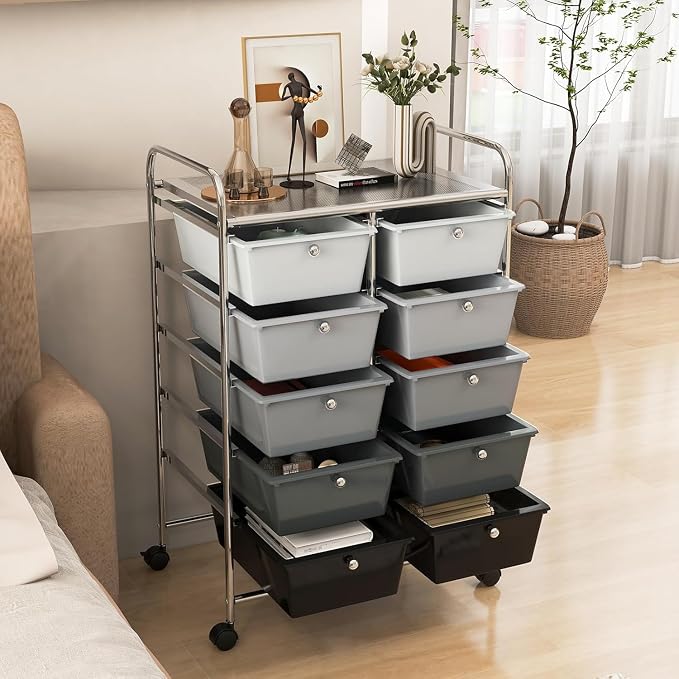 LDAILY 10 Drawer Rolling Cart, Storage Cart Organizer on Wheels, Drawer Cart - Image 2