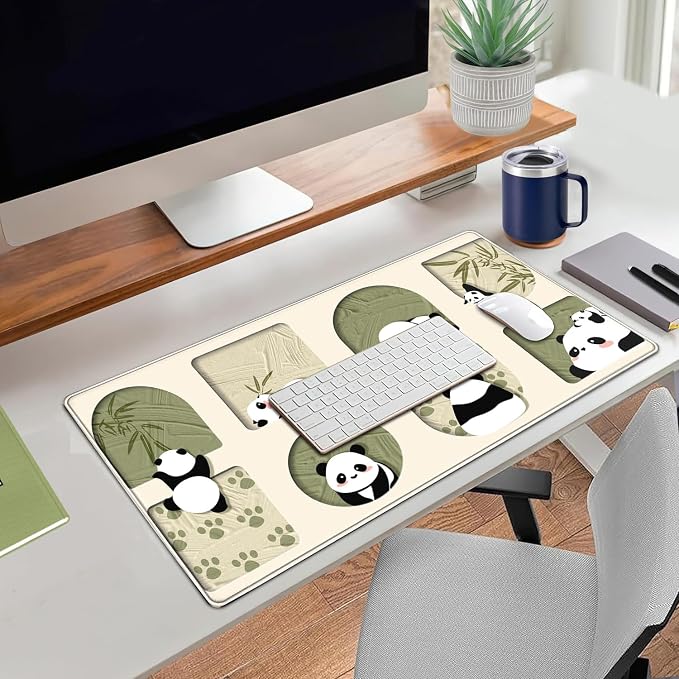 Cute Kawaii Panda Desk Mat Large Beige Mouse Pad XXL Mouse Pad Keyboard Mat - Image 5
