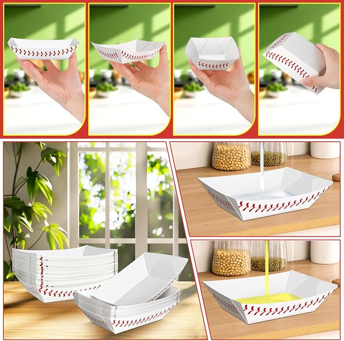 50 Pack 1 Lb Paper Food Boat Trays, Baseball Birthday Decorations Baseball - Image 4