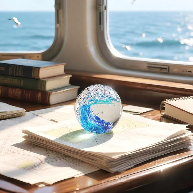 Hand Blown Glass Ocean Wave Paperweight - Image 2