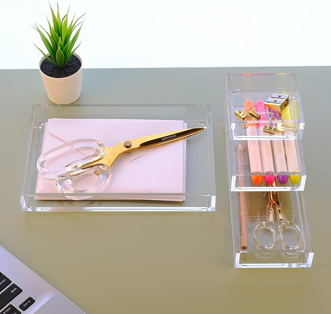 Clear Acrylic Desk Organizer for Office or Home Desk Drawer Dividers, Makeup - Image 5