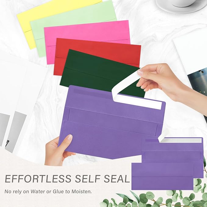 200 Pack #10 Business Envelopes, Self Seal Standard Purple Envelopes - Image 5