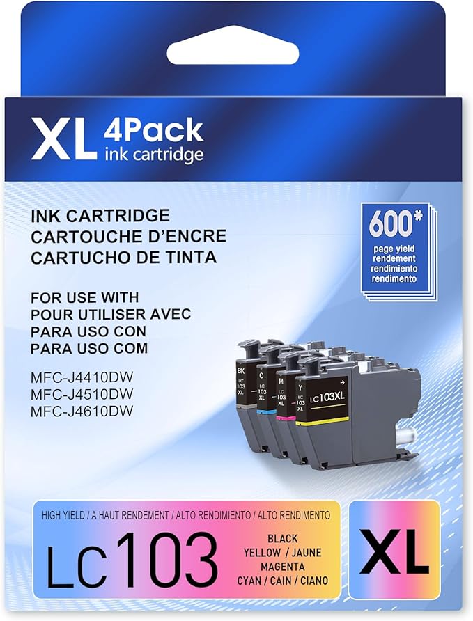 LC103 Ink Cartridges for Brother Printer Compatible for Brother Ink CartridgesLC103 Work with MFC-J870DW MFC-J6920DW MFC-J6520DW MFC-J450DWMFC-J470DW (Black,Cyan,Magenta,Yellow)-DeskLoop Office