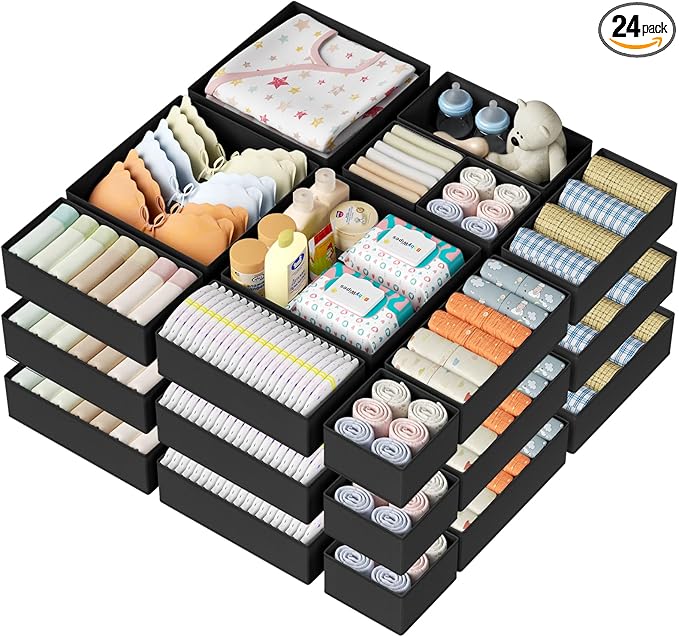 DIMJ Drawer Organizer Clothes Storage - 24 Pack Baby Dresser Organizer for Nursery, Small Fabric Closet Drawer Organizer Bins for Underwears Socks, Foldable Storage Dividers Organization for Bedroom-DeskLoop Office