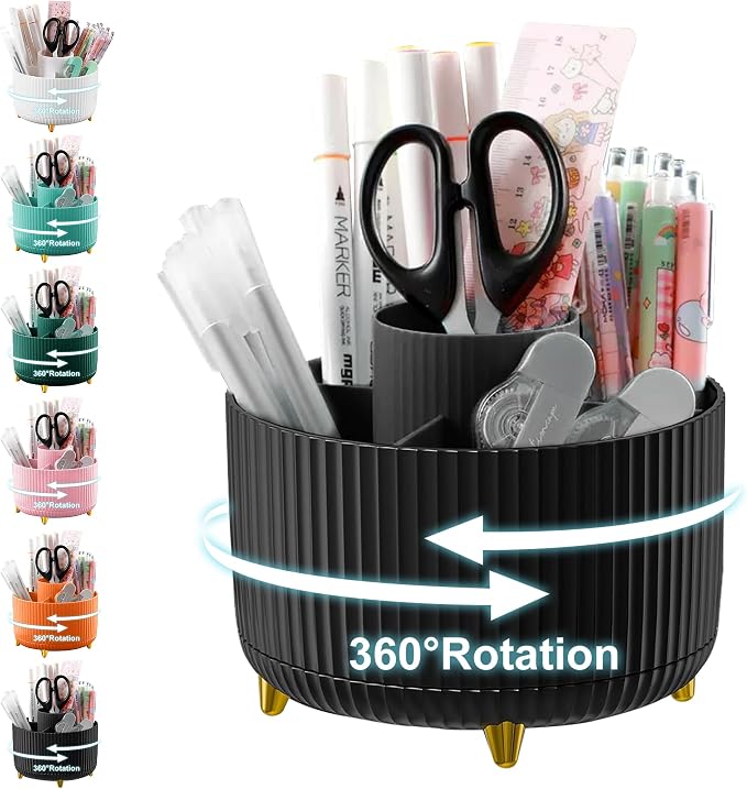 Cayxenful Pencil Holder For Desk, 5 Slots 360°Degree Rotating Desk Organizers by Cayxenful