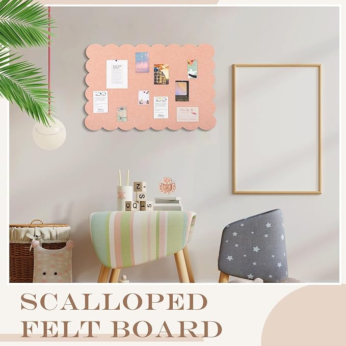 Mooliwe Scalloped Felt Bulletin Board 24 x 18 Inches Foldable Light Pink Pin - Image 5
