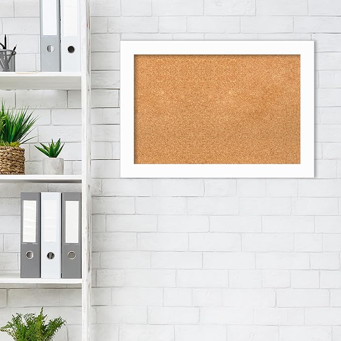 Amanti Art Natural Cork Board for Wall, 19x27 Vision Board with White Frame, Medium Corkboard Office Decor for Home Organization, Casual Corkboard Pinboard to Display Items for Home Organization in-DeskLoop Office