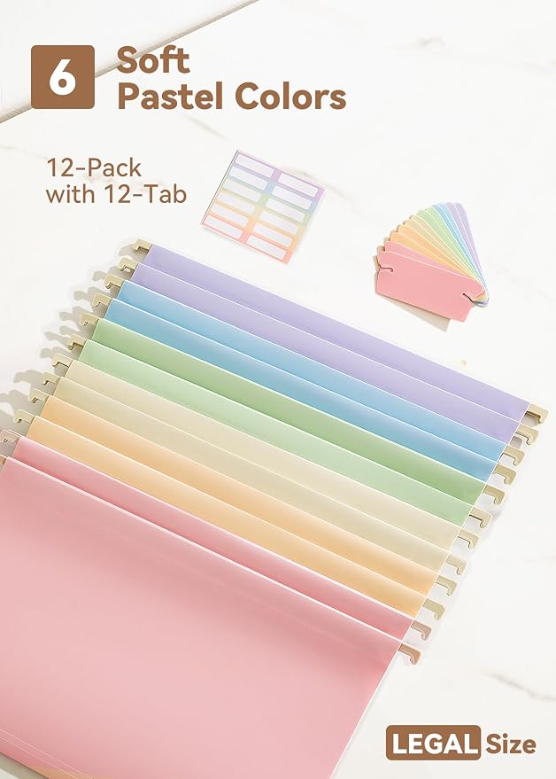 SortRax Plastic Legal Size Hanging File Folders, 12 Pack Pastel Hanging Folders - Image 5