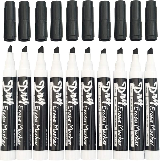 Volcanics Black Dry Erase Markers Low Odor Chisel Tip Whiteboard Markers Pack by Volcanics