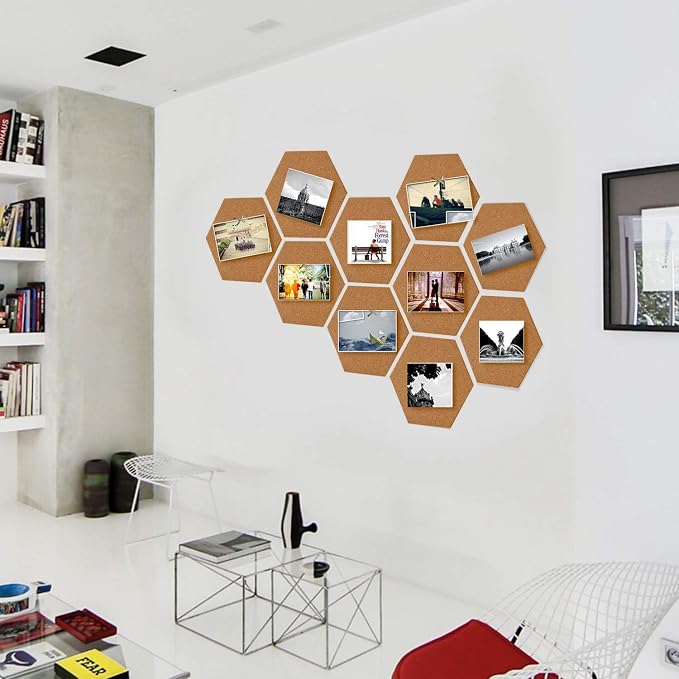 HBlife 10 Pack Hexagon Self-Adhesive Cork Board Tiles Mini Wall Bulletin Board - Image 8